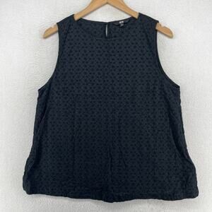UNIQLO Tank Top Womens XL Floral Eyelet Embroidered Sleeveless Shell Black